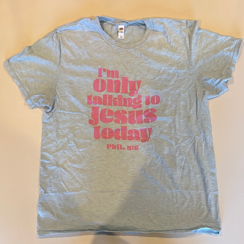 Light Blue T-Shirt with Pink Graphic